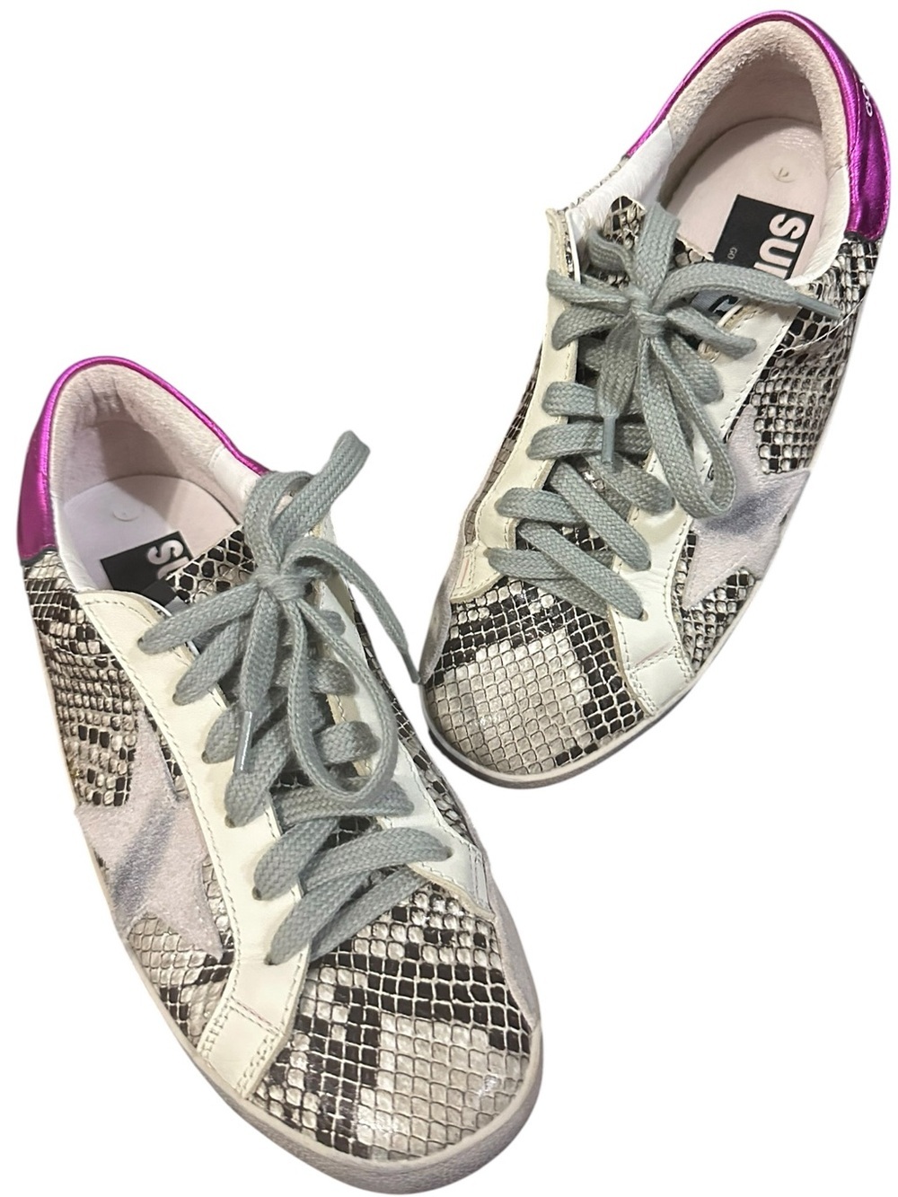 Golden Goose Snake-Print Sneakers with Pink Metallic Heel size 37/7